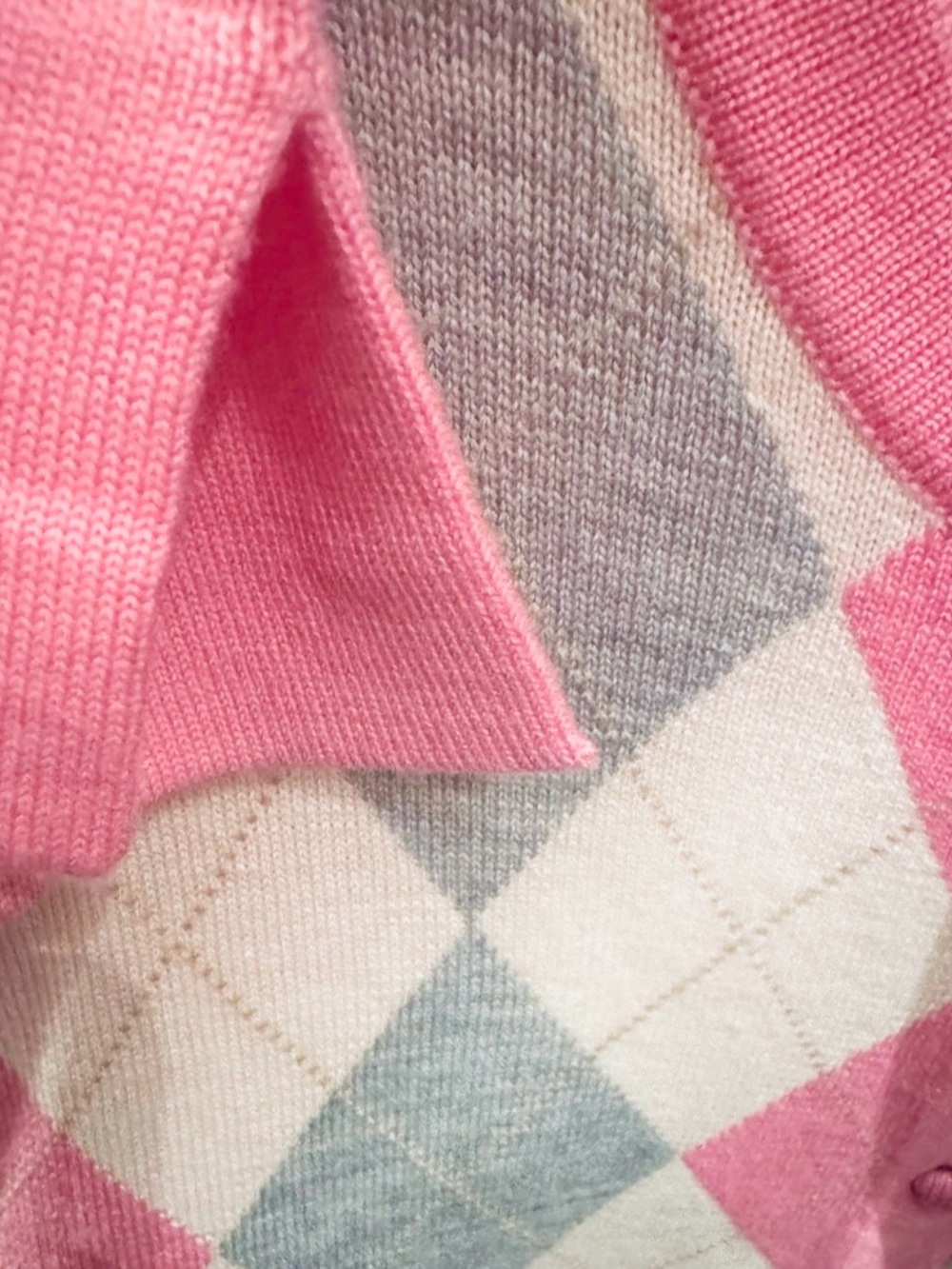 LILLY PULITIZER Argyle Pink Gray Ivory Button Sweater Merino Wool Medium - Picture 6 of 10